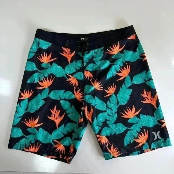 Hurley Hawaiian Flower Men's Swim Trunks Size 32 Floral Board Shorts Pocket
